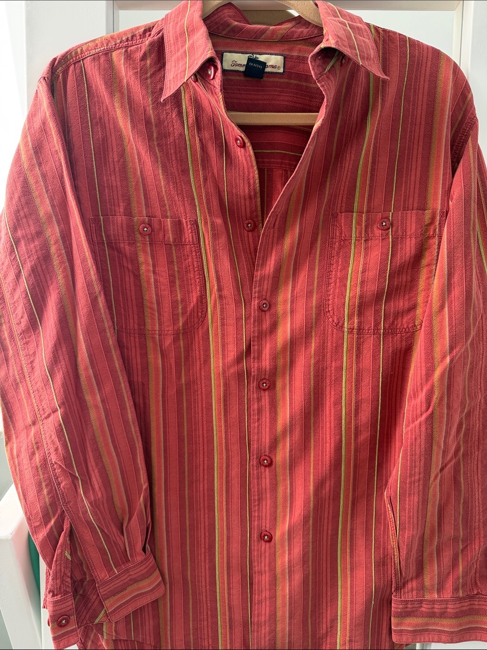 Tommy Bahama Coral-Red Multi-Stripe Casual Button-Down Shirt